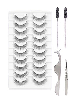 10pairs Natural False Eyelashes & 4pcs Tool Set