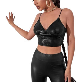 Black Crocodile Embossed Crop Cami Top