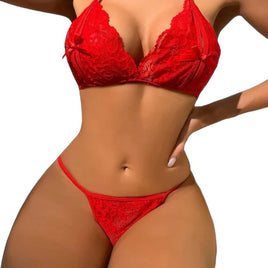 Red Bow Decor Lace Lingerie Set