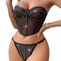 Rhinestone Studded Underwire Lingerie Set