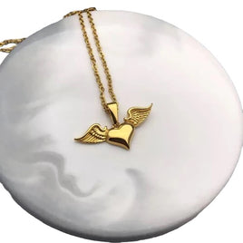 Stainless Steel Wing Heart Women Necklace