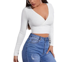 Surplice Neck Rib-Knit Crop Tee