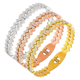 Women Full Zirconia Stainless Steel Hollow Bracelet