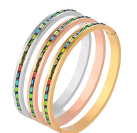 Women Colorful Crystal Row Bangle Stainless Bracelet