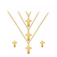 Stainless Steel Cross Necklace & Earrings Set