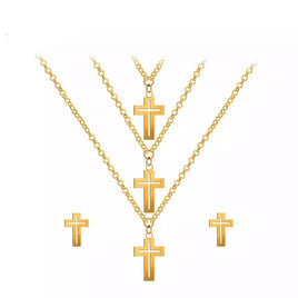 Stainless Steel Cross Necklace & Earrings Set