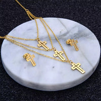 Stainless Steel Cross Necklace & Earrings Set