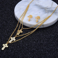 Stainless Steel Cross Necklace & Earrings Set