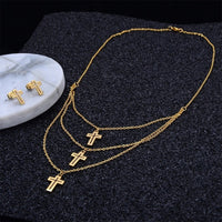 Stainless Steel Cross Necklace & Earrings Set