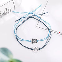 Women Minimalist Turtle & Compass Anklet Set