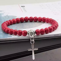 6mm Boho Natural Red Beads Bracelet