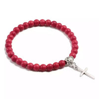 6mm Boho Natural Red Beads Bracelet