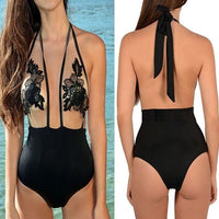 Women Closed Black Flower Swimsuit