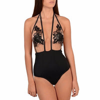 Women Closed Black Flower Swimsuit