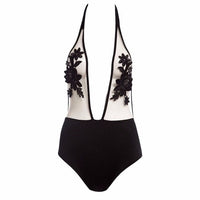 Women Closed Black Flower Swimsuit