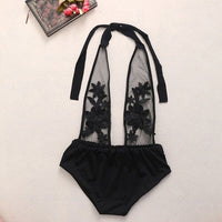 Women Closed Black Flower Swimsuit