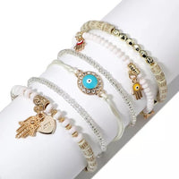 Multi-Layer Heart Eye Adjustable Pendant Bracelet