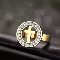 Stainless Steel Crystal Cross Ring