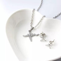 Stainless Steel Silver Necklace-Earring Set