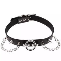 Women Goth Spike Leather Choker Necklace