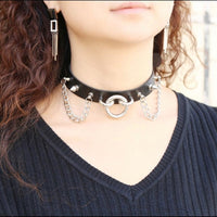 Women Goth Spike Leather Choker Necklace