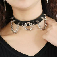 Women Goth Spike Leather Choker Necklace