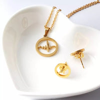 Stainless Steel Electrocardiogram Necklace Set