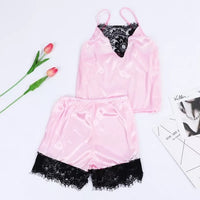 Women Lace Sleeveless Strap Sleepwear Set