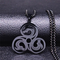 Stainless Steel Triple Spiral Black Necklace