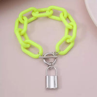 Women Yellow Acrylic Chain Lock Pendant Bracelet