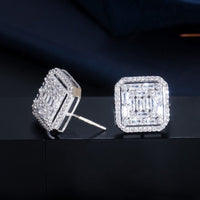 925 Silver Plated Princess Cut White Zirconia Earring