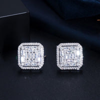 925 Silver Plated Princess Cut White Zirconia Earring