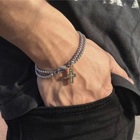 Double Layer Chain Cross Pendant Bracelet