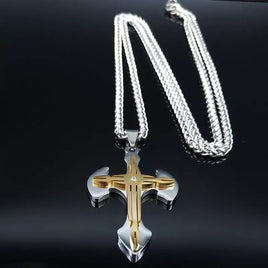 Stainless Steel Cross Pendant Long Necklace