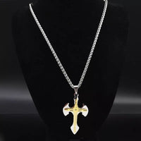 Stainless Steel Cross Pendant Long Necklace