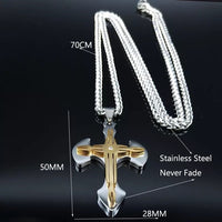 Stainless Steel Cross Pendant Long Necklace