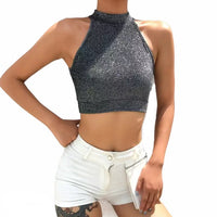 Women Gray Backless Bandage Tank Top