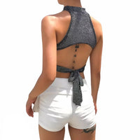 Women Gray Backless Bandage Tank Top