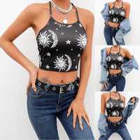 Women Star Print Sleeveless Crop Top