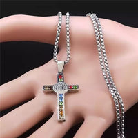 Stainless Steel Crystal Cross Pendant Necklace