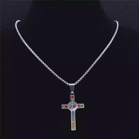 Stainless Steel Crystal Cross Pendant Necklace