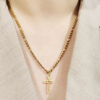 Stainless Steel Hollow Out Cross Pendant Necklace