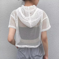 Women Hollow Net Mesh Hooded T-Shirt