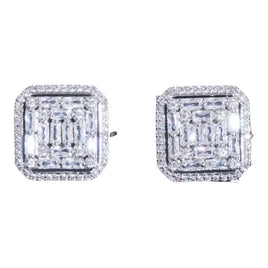 925 Silver Plated Princess Cut White Zirconia Earring