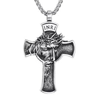 Vintage Stainless Steel Jesus Cross Pendant Necklace