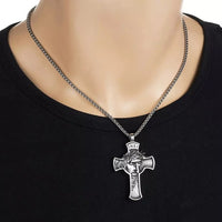 Vintage Stainless Steel Jesus Cross Pendant Necklace