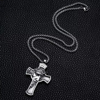 Vintage Stainless Steel Jesus Cross Pendant Necklace