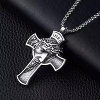 Vintage Stainless Steel Jesus Cross Pendant Necklace