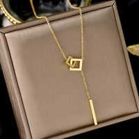 Stainless Steel Square Buckle Short Necklace