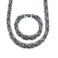 9mm Stainless Steel Vintage Necklace & Bracelet Set